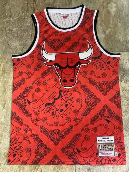 NBA 23 Jordan Bulls Rouge cashew flower authentique Maillot